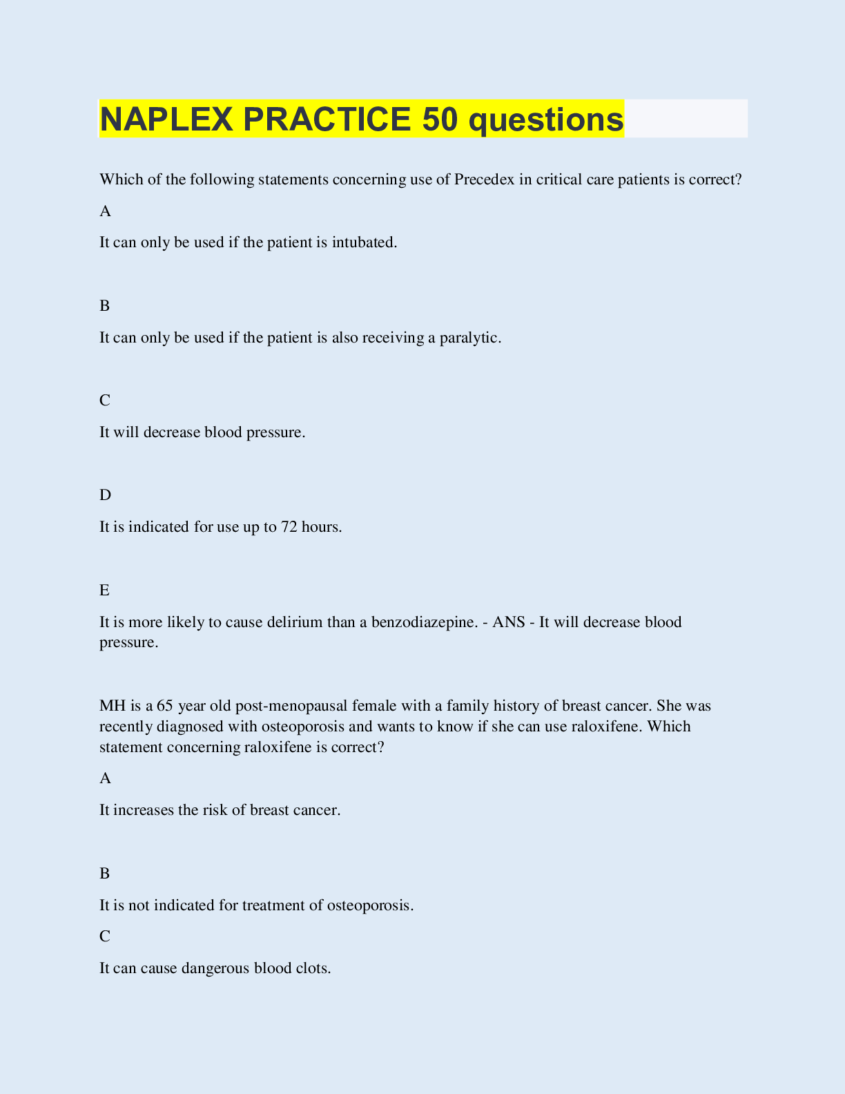 Preview image of NAPLEX PRACTICE 50 questions document